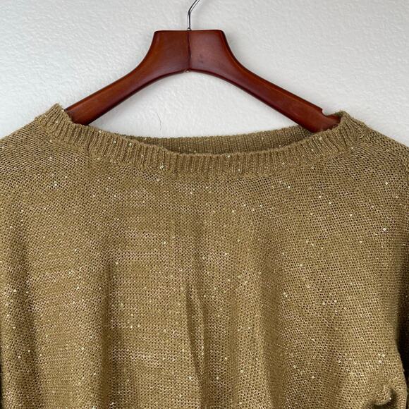 A.N.A. Womens Sweater Sz L Sequin Fairy Grunge Whimsigoth Boho Gold Metallic - Picture 5 of 10